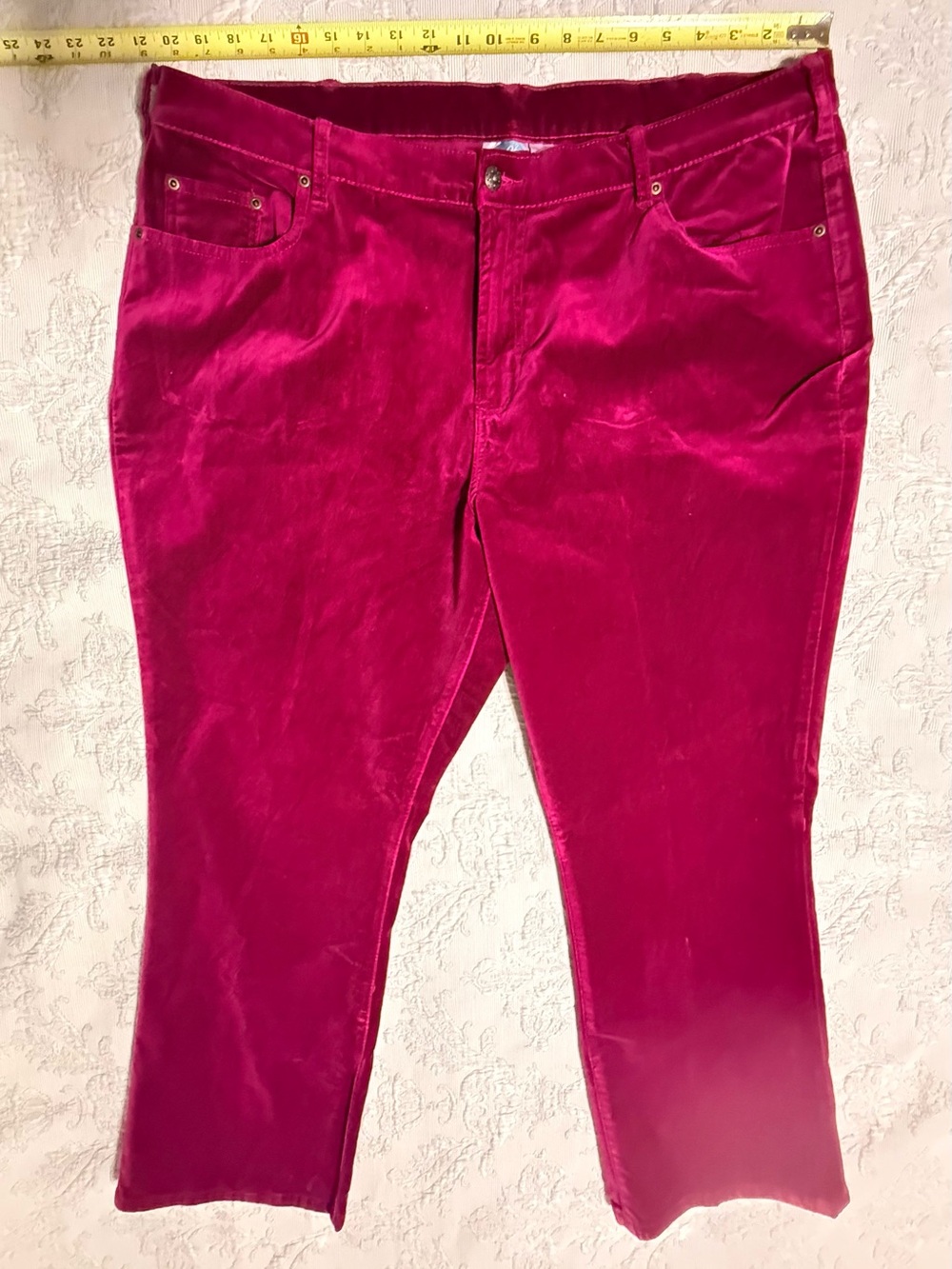 Stretch Burgundy Velvet Pants with Classic Five-Pocket Style
